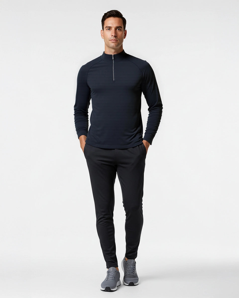Athletic quarter-zip with breathable stretch fabric for all-day comfort