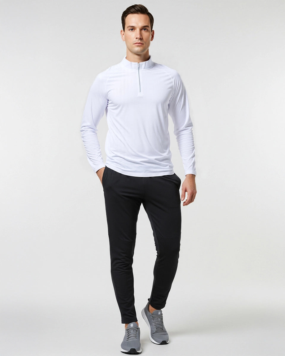 Athletic quarter-zip with breathable stretch fabric for all-day comfort