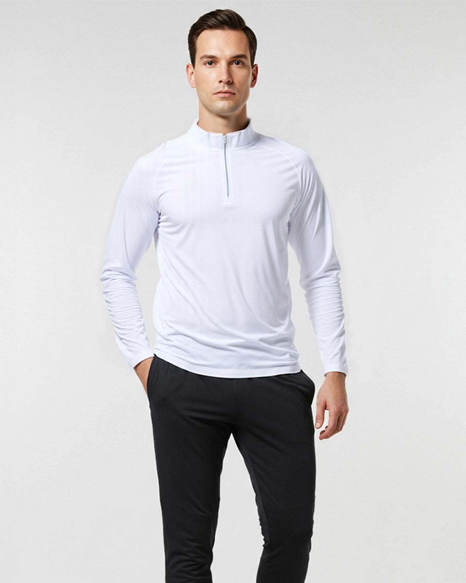 Athletic quarter-zip with breathable stretch fabric for all-day comfort