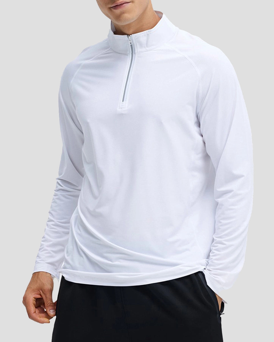 Athletic quarter-zip with breathable stretch fabric for all-day comfort