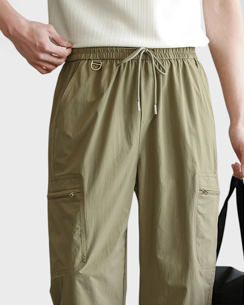 Moisture-wicking jogger pants with elastic waistband and zipper pockets