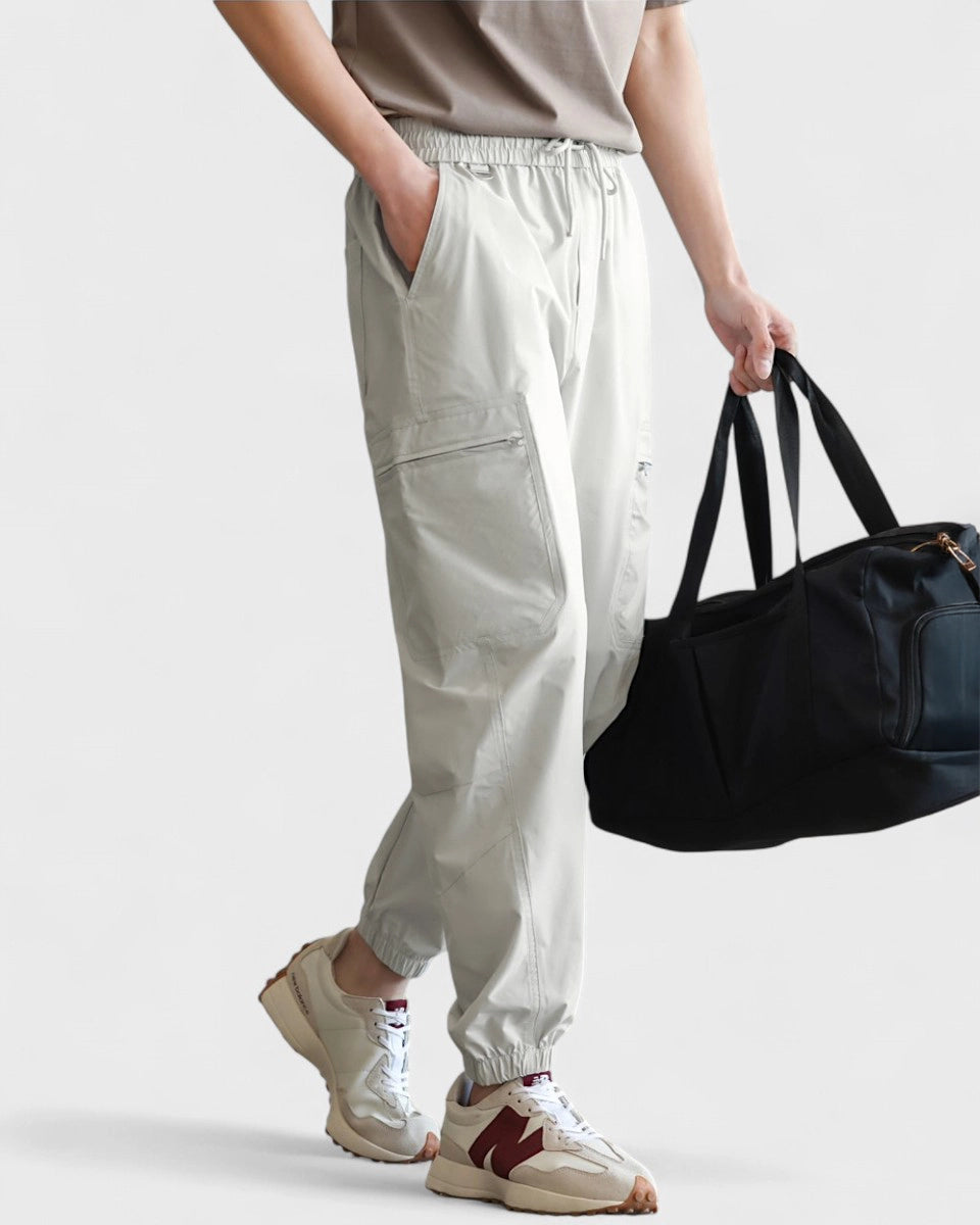 Moisture-wicking jogger pants with elastic waistband and zipper pockets