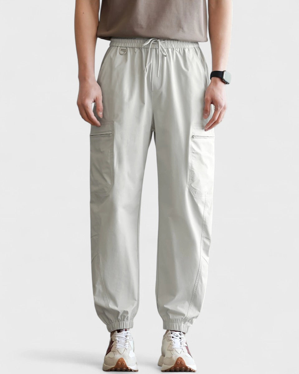 Moisture-wicking jogger pants with elastic waistband and zipper pockets