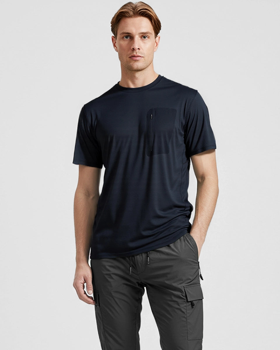 Moisture-wicking athletic tee for office duty, training, running, and everyday wear.