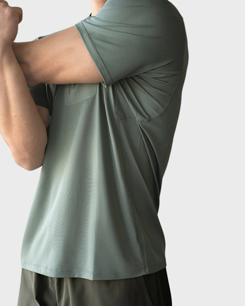 Moisture-wicking athletic tee for office duty, training, running, and everyday wear.