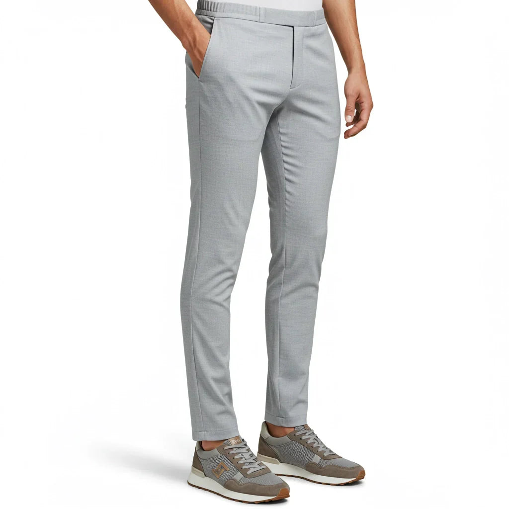 Light gray slim-fit performance pants from Bearvel’s Pants Collection, designed for breathability, stretch, and seamless transitions from office to active movement.