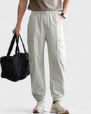 Moisture-wicking jogger pants with elastic waistband and zipper pockets